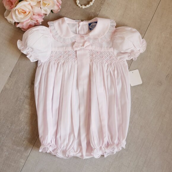 Pink Smocked Bubble Heirloom Organza SPECIAL Collar Hand Embroidery Like New - Picture 1 of 6